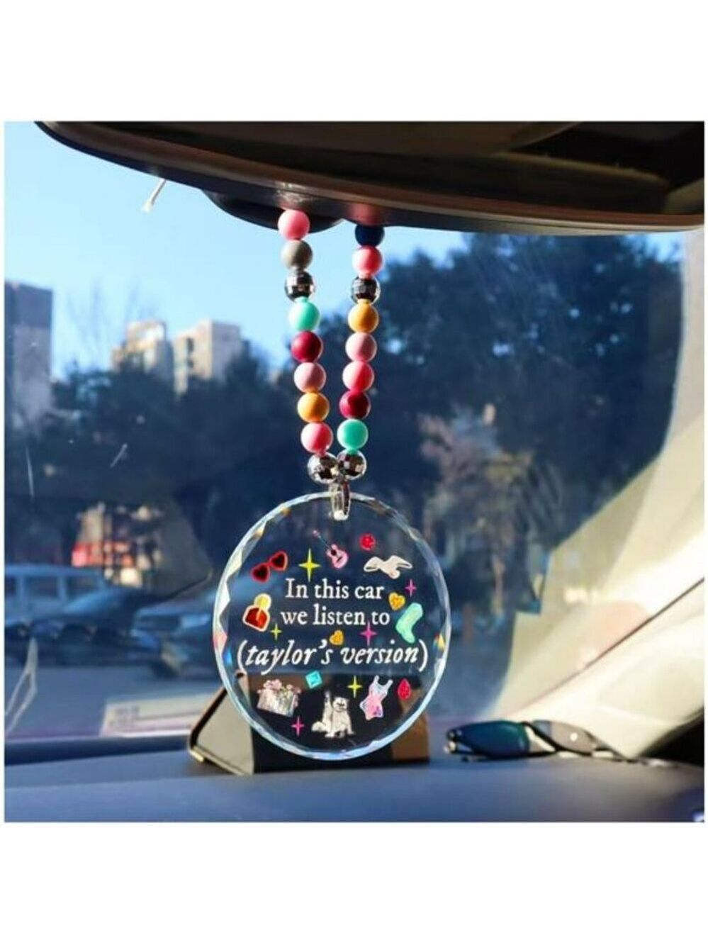 Crystal car charm rear view mirror hanging sun catcher colorful bead pendant